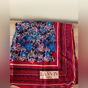 Lanvin vintage Red and Blue Floral 💯 Silk Scarf 85cm x 85 cm
